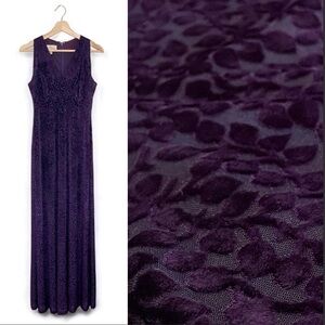 Vintage 90s Rimini by Shaw Velvet Burnout V Neck Maxi Dress Aubergine Purple 6